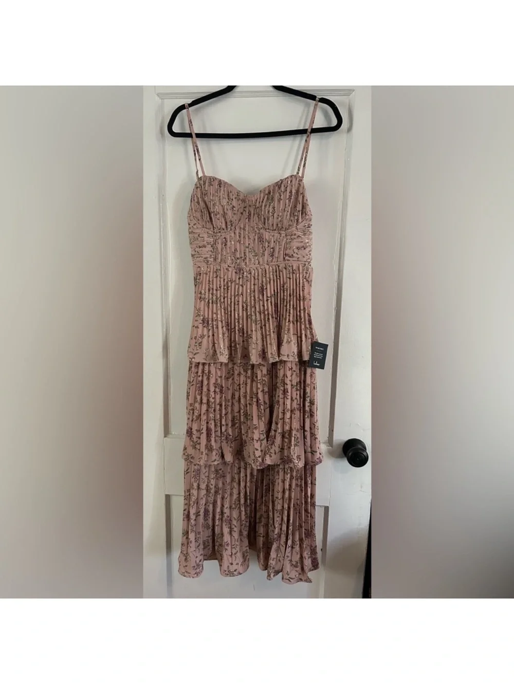 Lulu's Cascading Crush Pink Floral Print Tiered Bustier Midi Dress - Picture 4 of 5